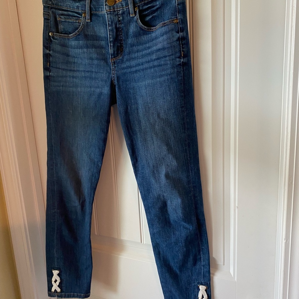 Loft made and loved jeans Size 4/27 skinny crop slim pockets accent on ankles